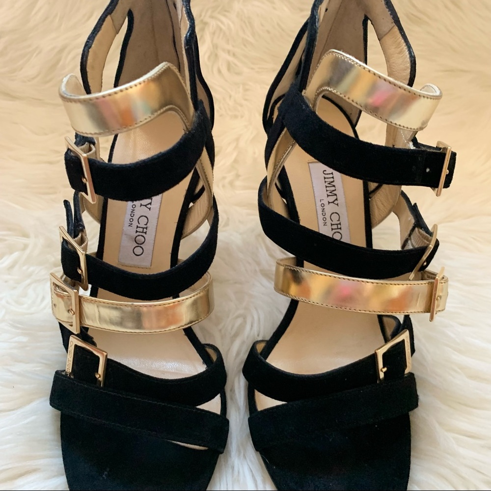 JIMMY CHOO Logo Bronx Strappy Suede Leather Heels - Picture 11 of 15